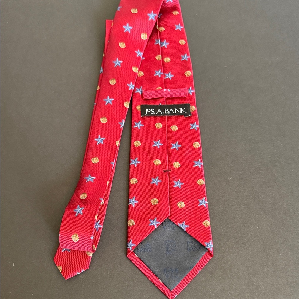 Jos. A. Bank Red Tie with Blue and Gold Accents